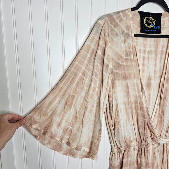 Blue Life Wild and Free Romper Size XS Sand Tie-Dye Rayon Beach Vacation Boho - Picture 3 of 8
